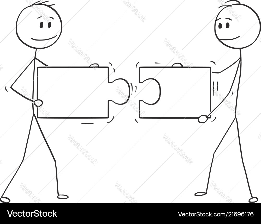 Cartoon of two businessmen holding and connecting Cartoon of two businessmen holding and connecting vector image