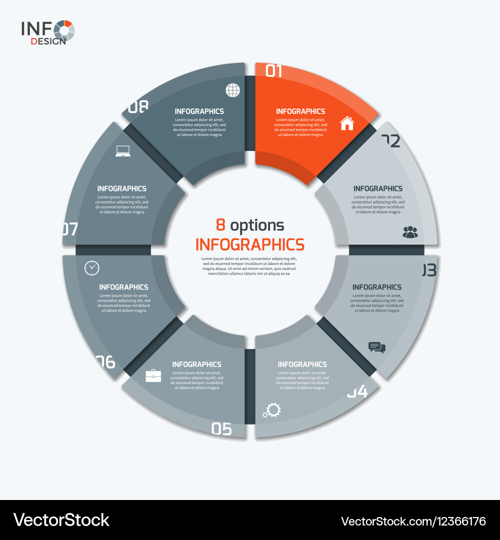 Circular Data Chart Template - 8 Options vector image