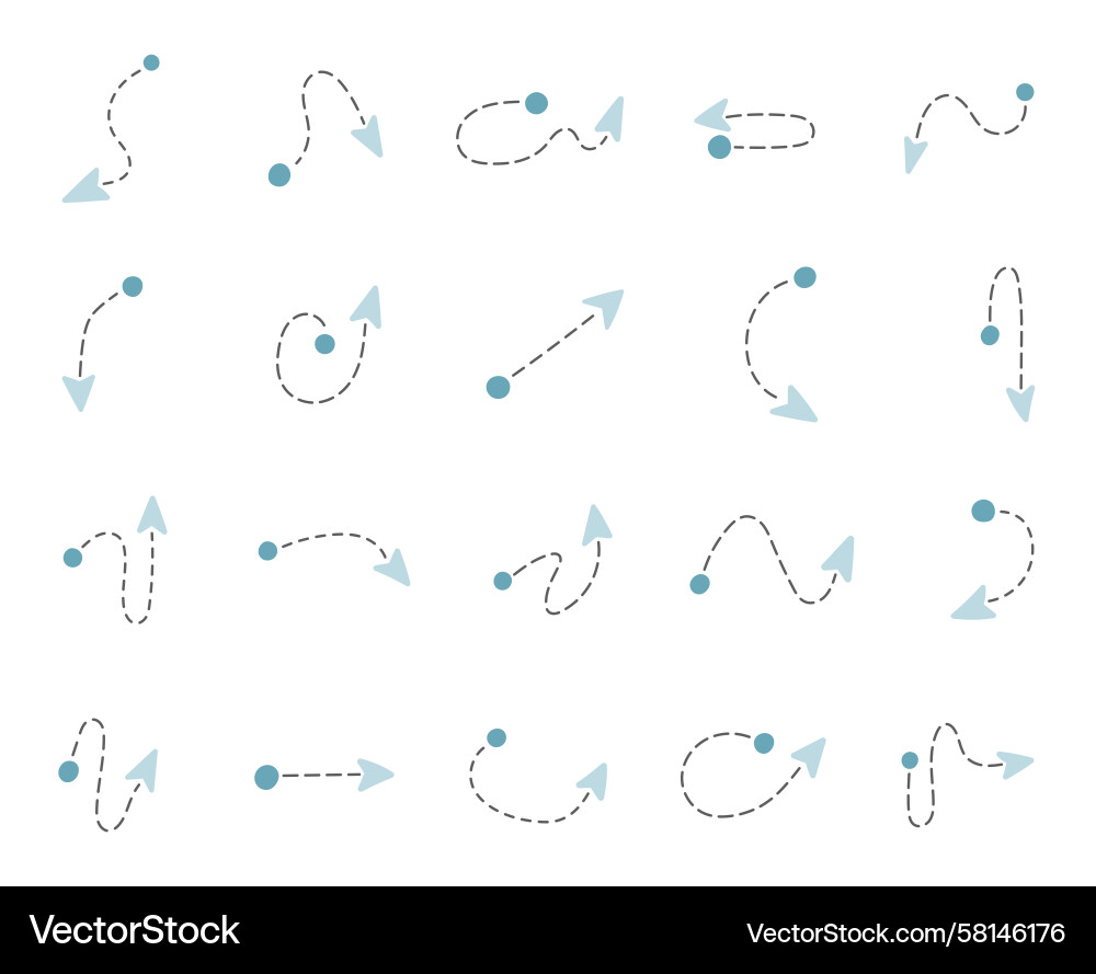 Dashed Arrow Path Set – Curved Trajectory Vector Image