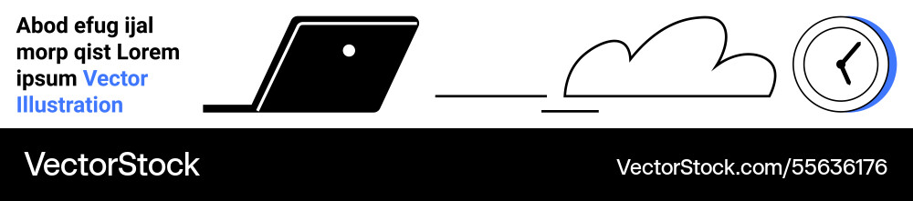 Laptop cloud connection and clock representing Laptop cloud connection and clock representing vector image