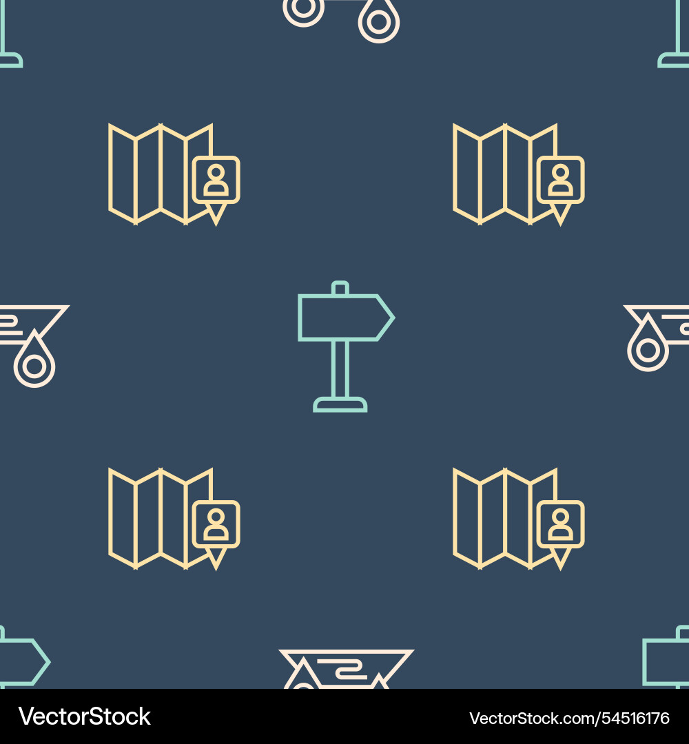 Set line route location folded map with marker Set line route location folded map with marker vector image