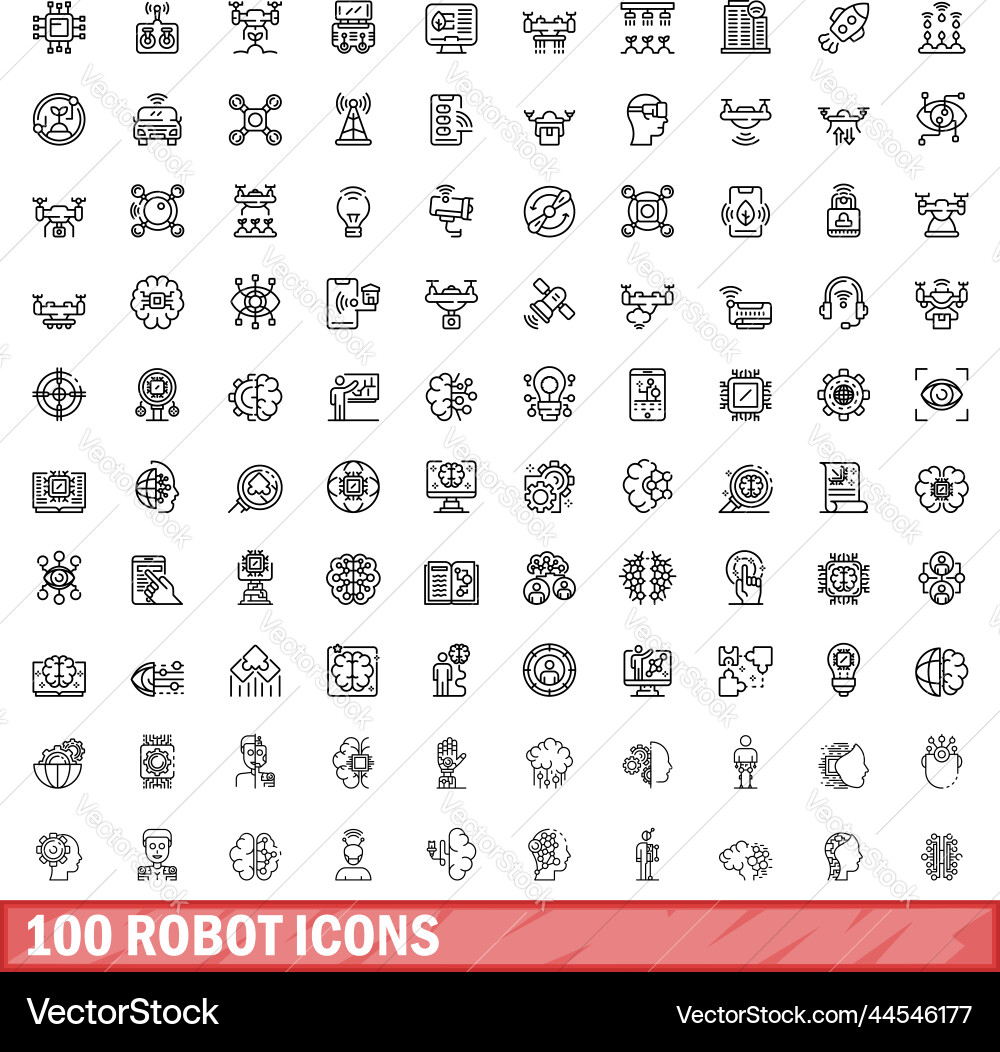 100 robot icons set outline style Vector Image