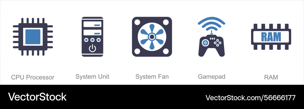 A set of 5 computer parts icons as cpu processor vector image