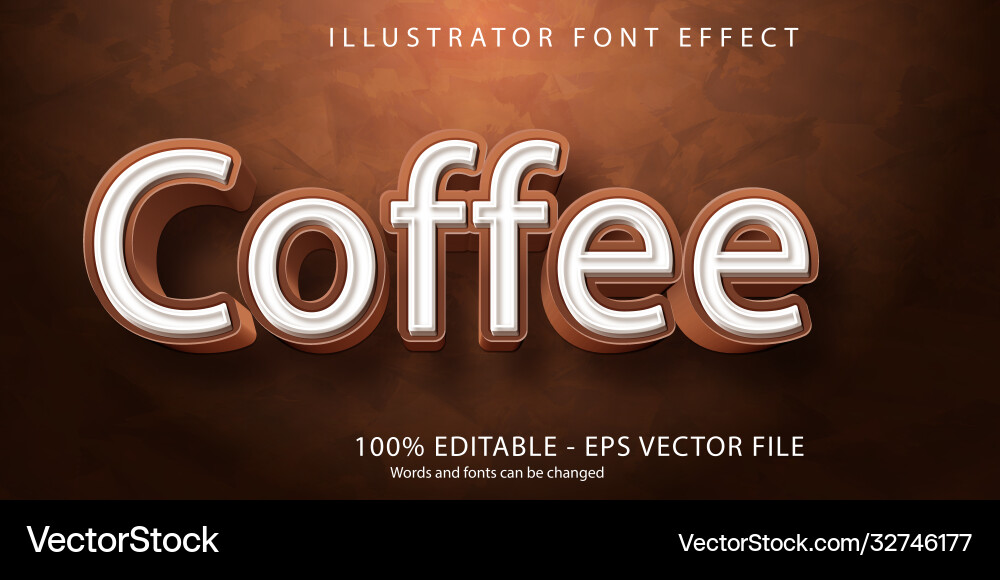 Coffee text 3d editable font effect Vector Image