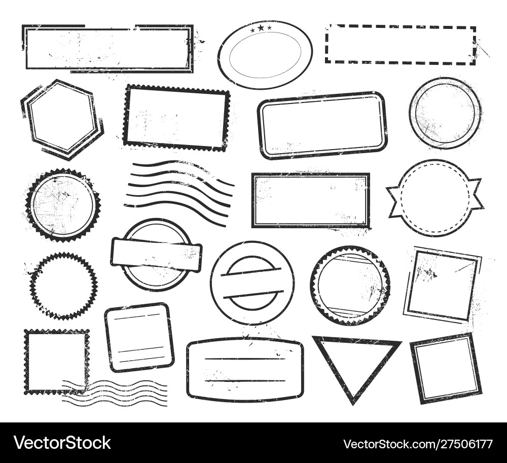 Empty postal stamps linear icons set Empty postal stamps linear icons set vector image