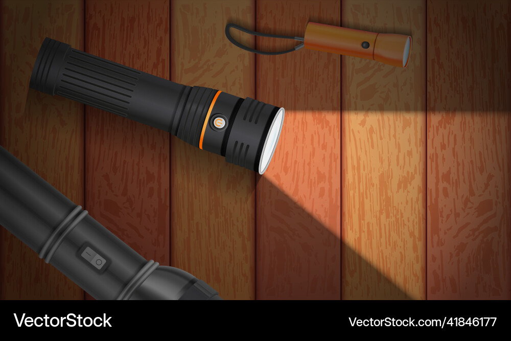 Flashlight on table composition Flashlight on table composition Vector Image