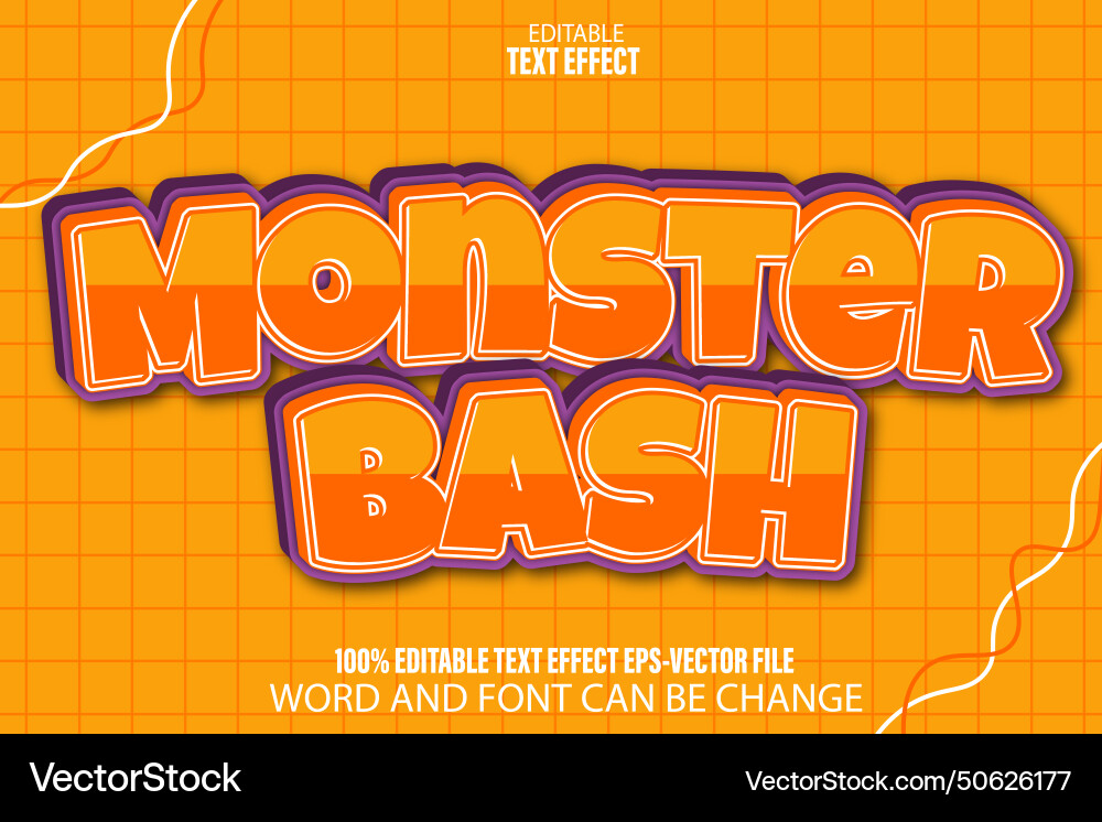 Monster bash editable text effect flat gradient vector image