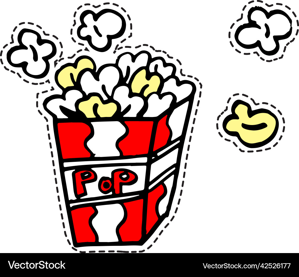 Pop-Mais-Snacks für Kino-Aufkleber Pop-Mais-Snacks für Kino-Aufkleber vektorbild