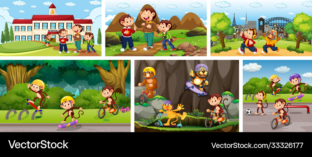 Set monkey in different background Vector Image