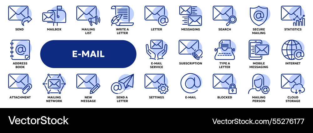 Set of line icons related to e-mail messaging Set of line icons related to e-mail messaging vector image