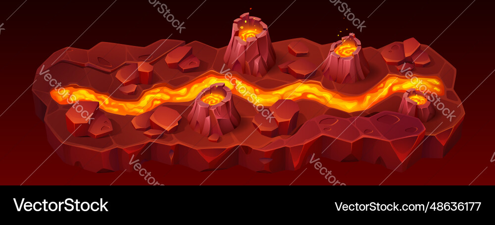 Volcano road ui mobile game level map cartoon Volcano road ui mobile game level map cartoon vector image