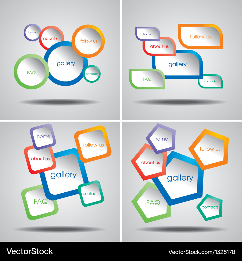4 colorful web menu templates vector image