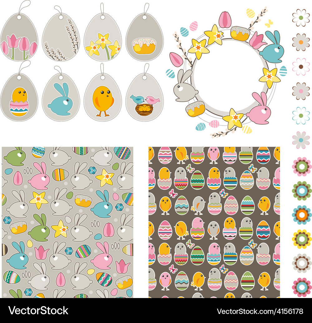 Big easdter collection with chickens and rabbits Vector Image