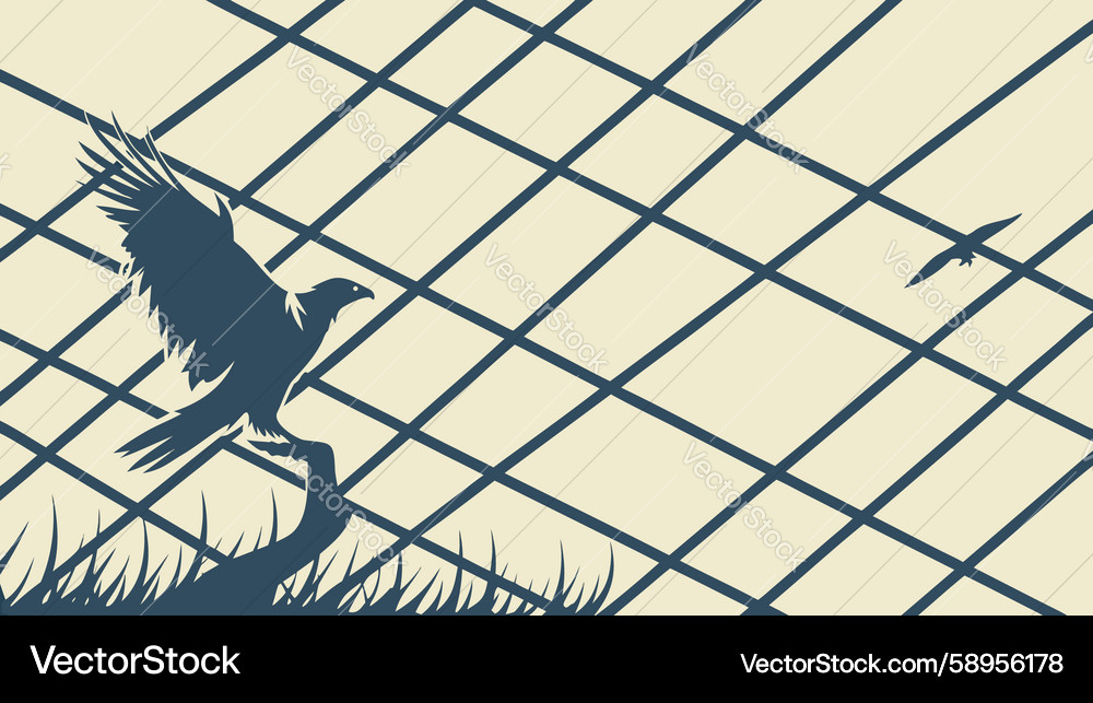 Bird on Branch - Grid Pattern Vector Image