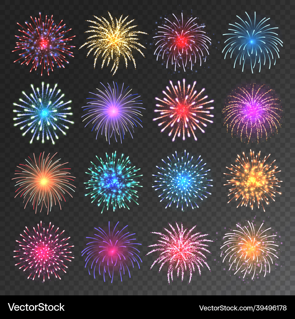 Bunte festliche Feuerwerkssammlung realistisch Bunte festliche Feuerwerkssammlung realistisch vektorbild
