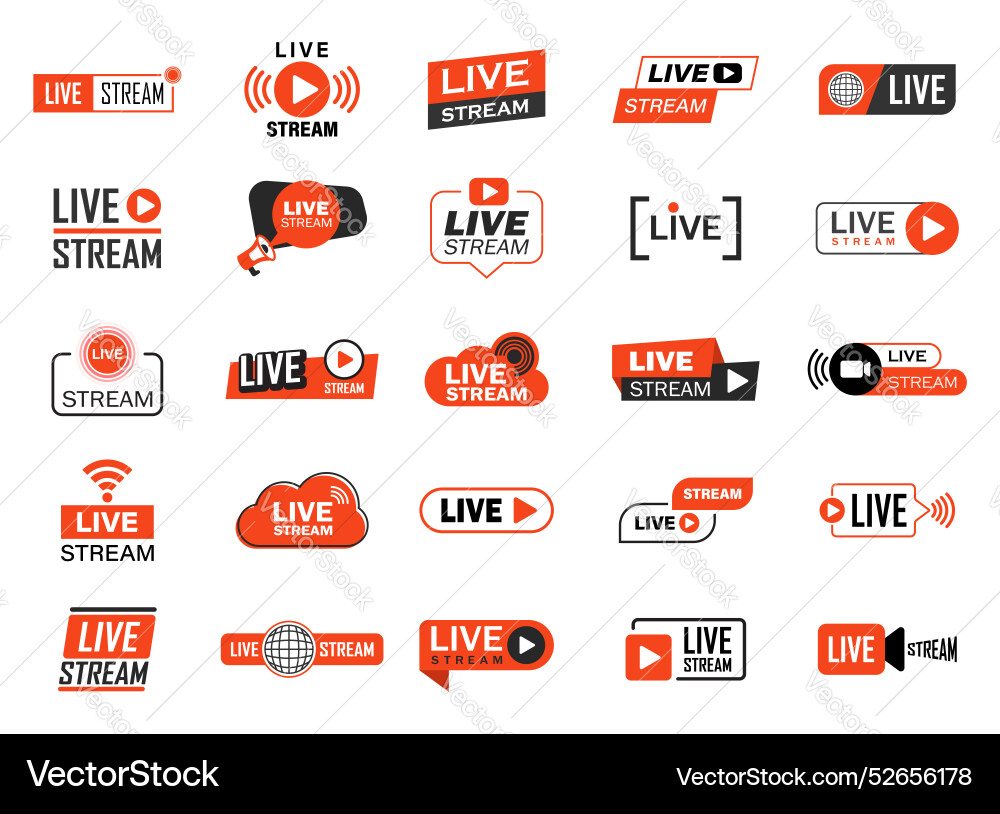 Live stream button icon set in flat style webinar Live stream button icon set in flat style webinar vector image