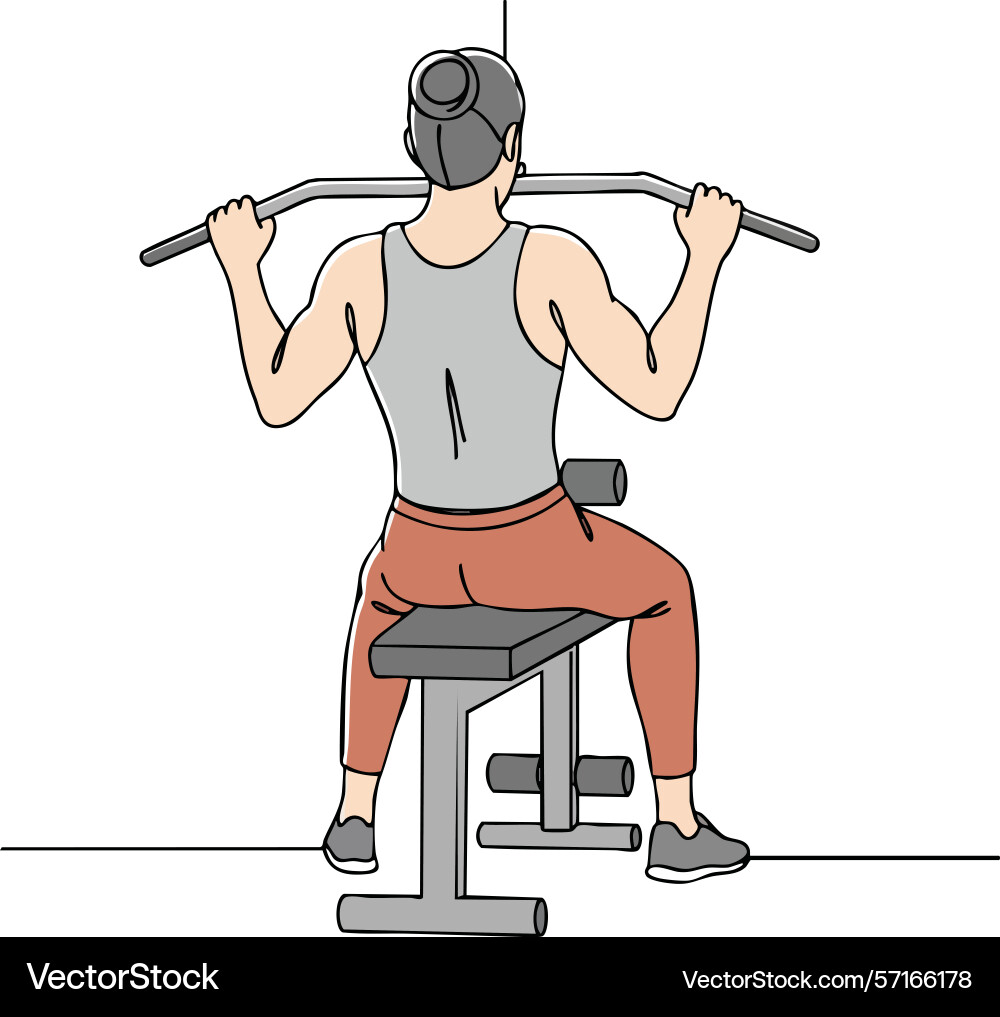 Man exercising lat pulldown machine at gym Vector Image