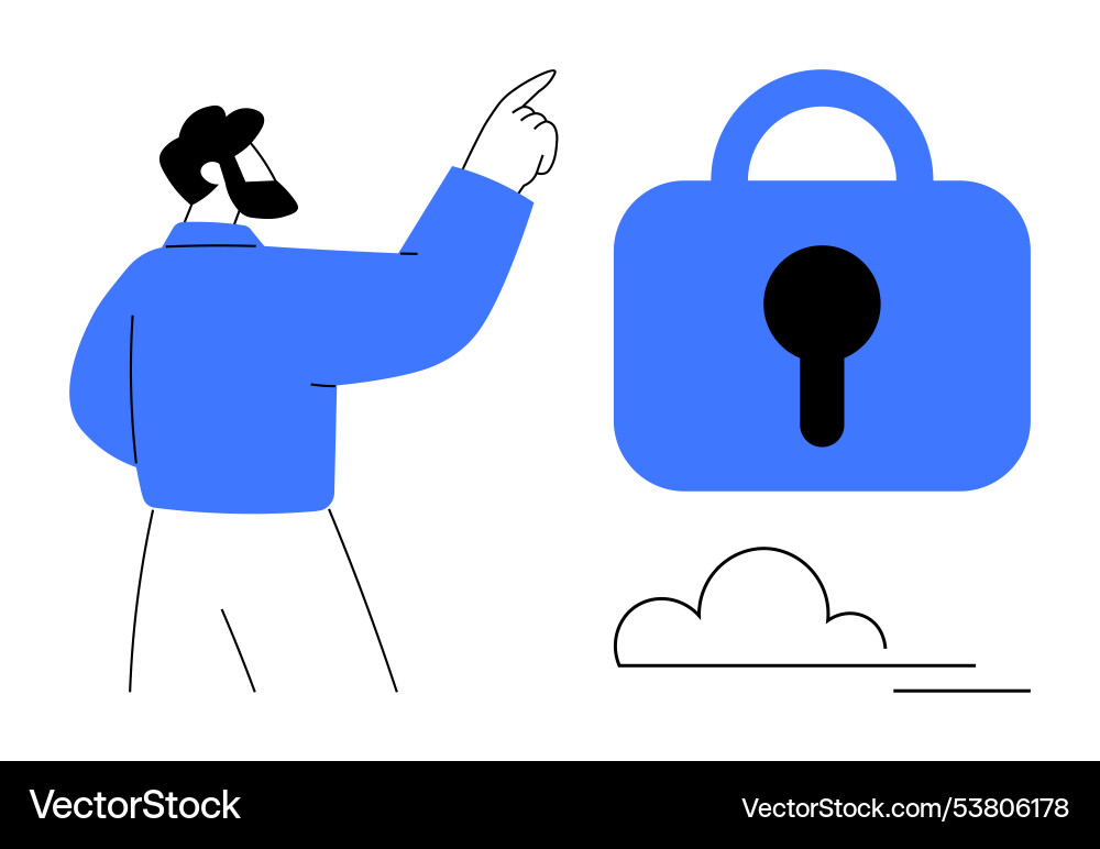 Man pointing at security lock symbol with cloud Vector Image