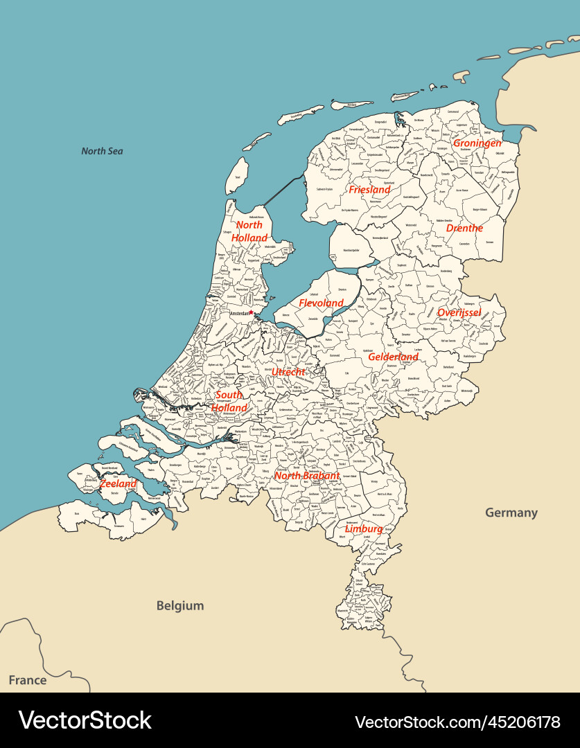 Netherlands map with neighbouring countries Netherlands map with neighbouring countries vector image