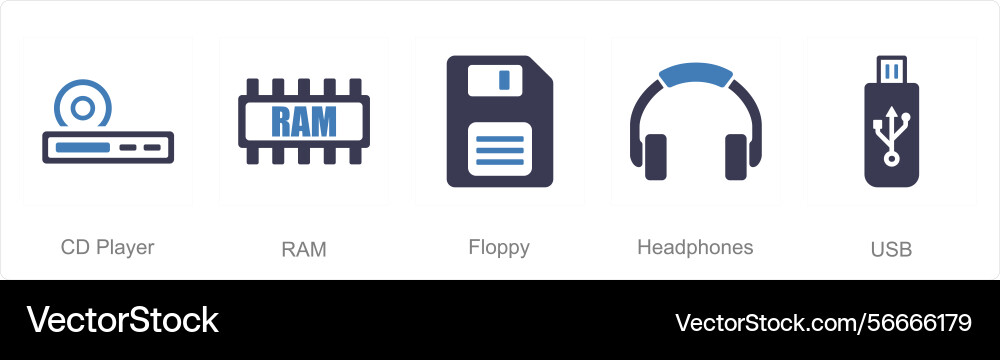 A set of 5 computer parts icons as cd player ram Vector Image