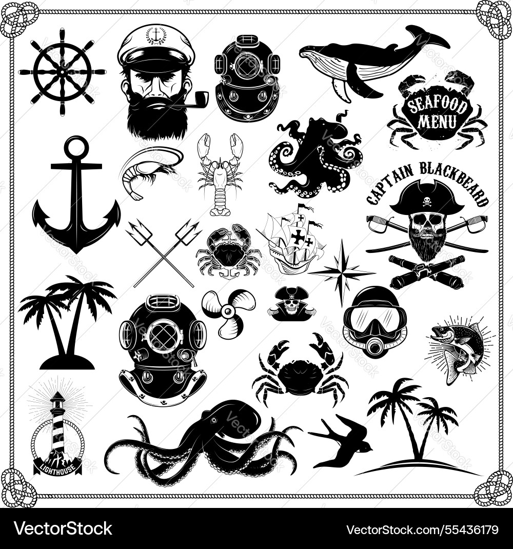Big set of design elements for nautical emblems vector image