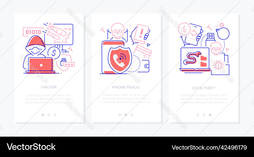 Hacker and data thief - line design style banners Hacker and data thief - line design style banners vector image