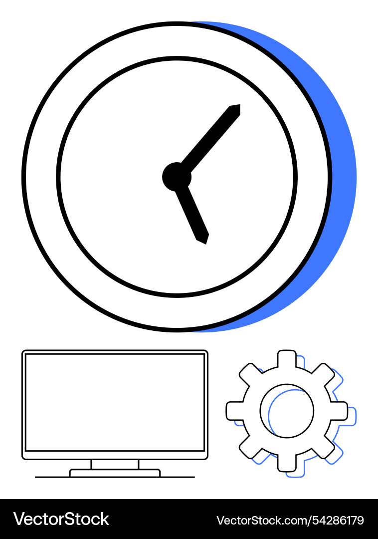 Modern clock with blue shadow computer monitor Modern clock with blue shadow computer monitor vector image