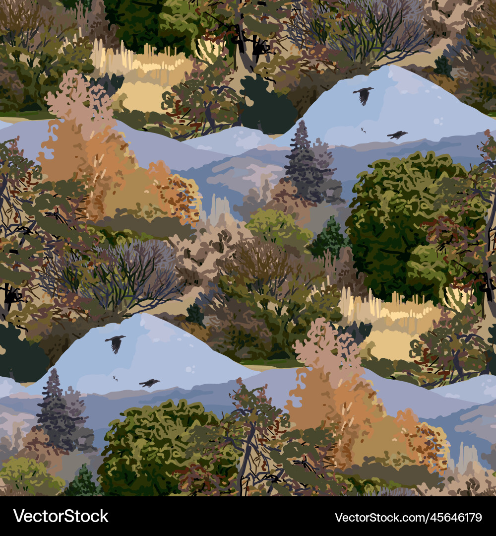 Scenic autumn view of trees on the fields vector image