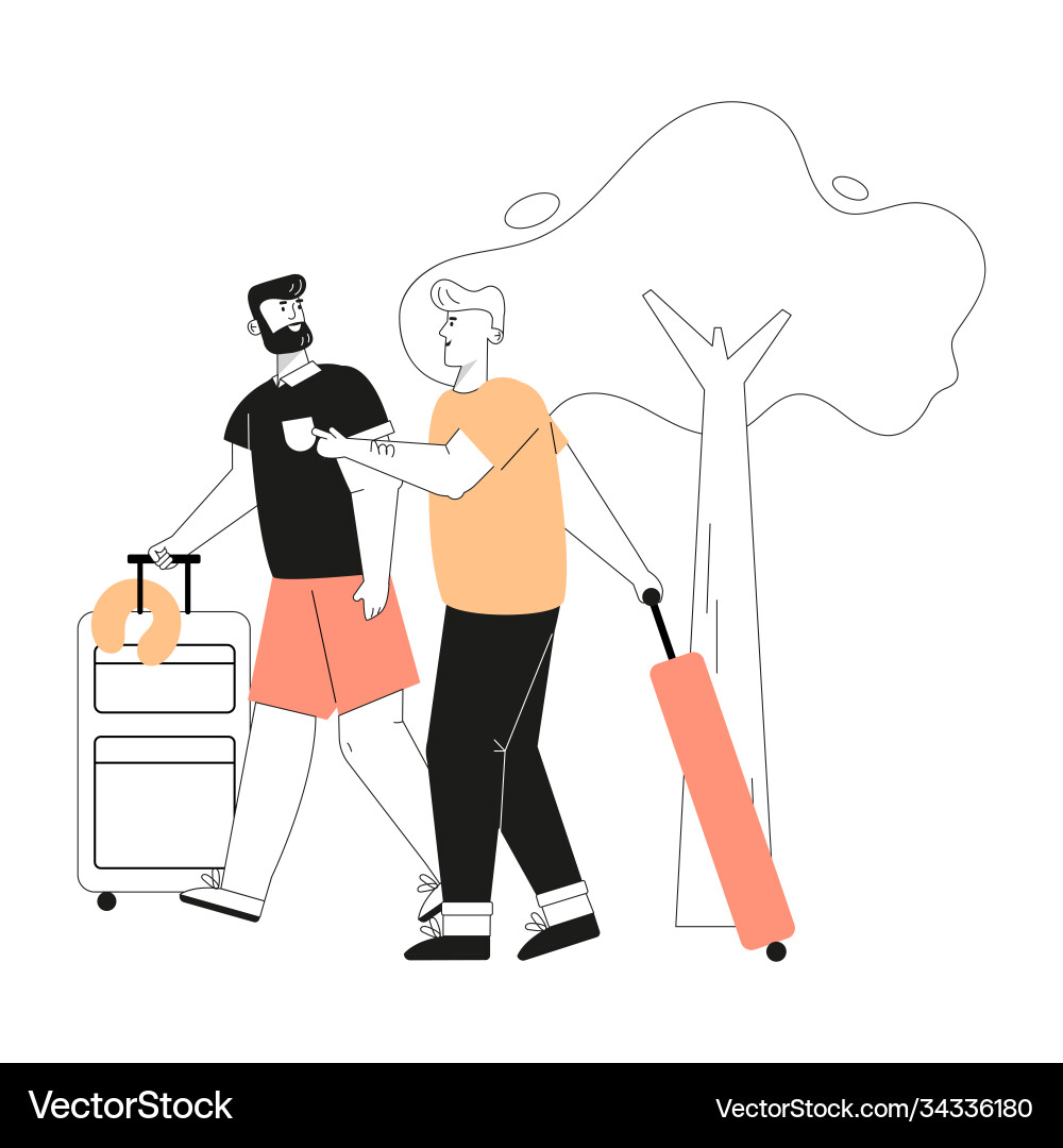 Happy gay Paar halten Koffer geht im Sommer Happy gay Paar halten Koffer geht im Sommer vektorbild