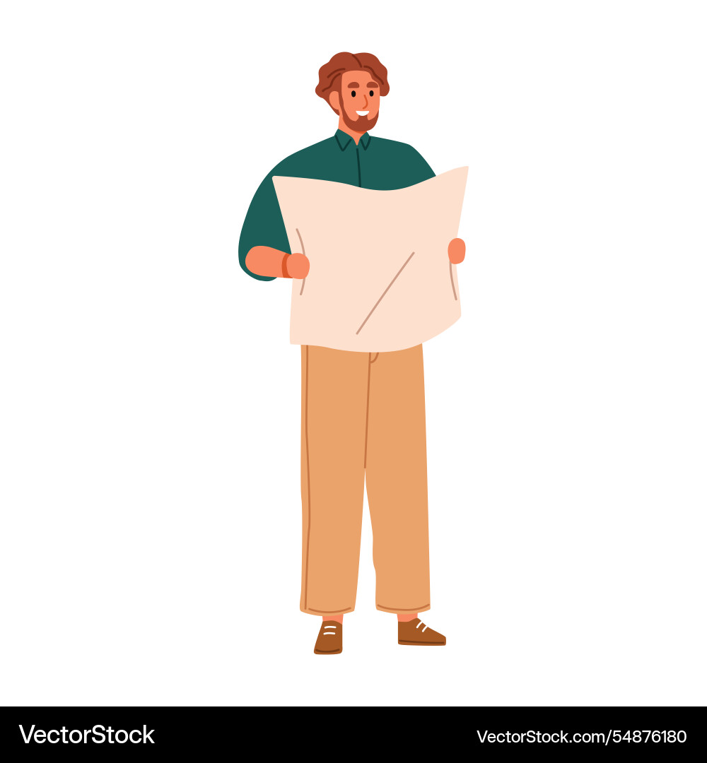 Man holding blueprint standing with draft Man holding blueprint standing with draft vector image