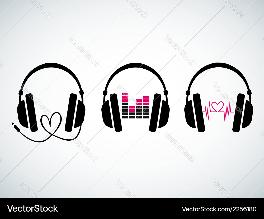 Music Headphones Logo Set - Heartbeat & Equalizer vector image