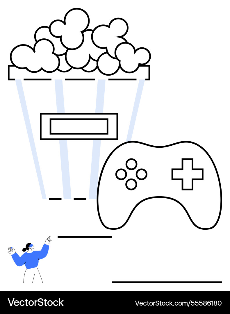 Popcorn bucket and gaming controller representing Vector Image