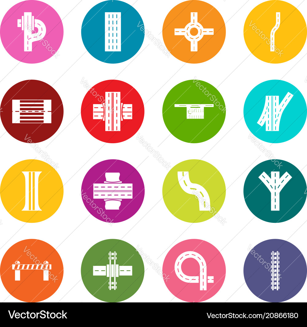 Road parts constructor icons set colorful circles Road parts constructor icons set colorful circles vector image