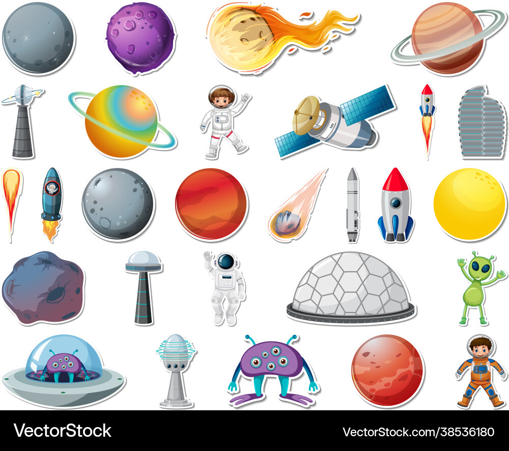 Solar System Stickers - Space Objects vector image