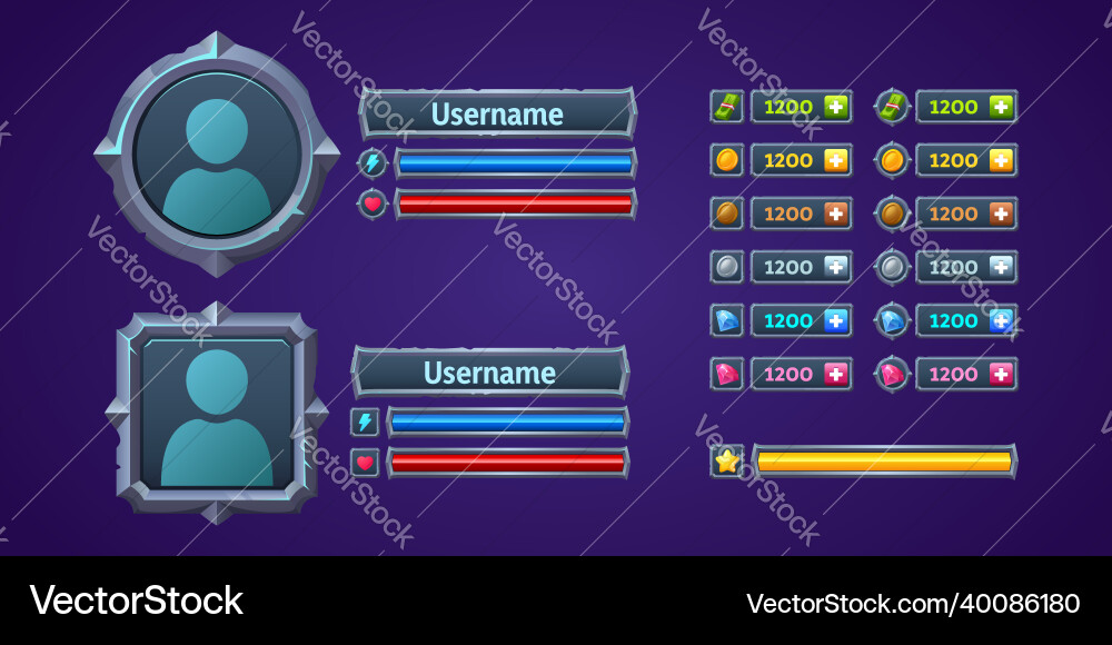 Spiel ui Profil Benutzermenü Schnittstelle 2d Design Vektorbild