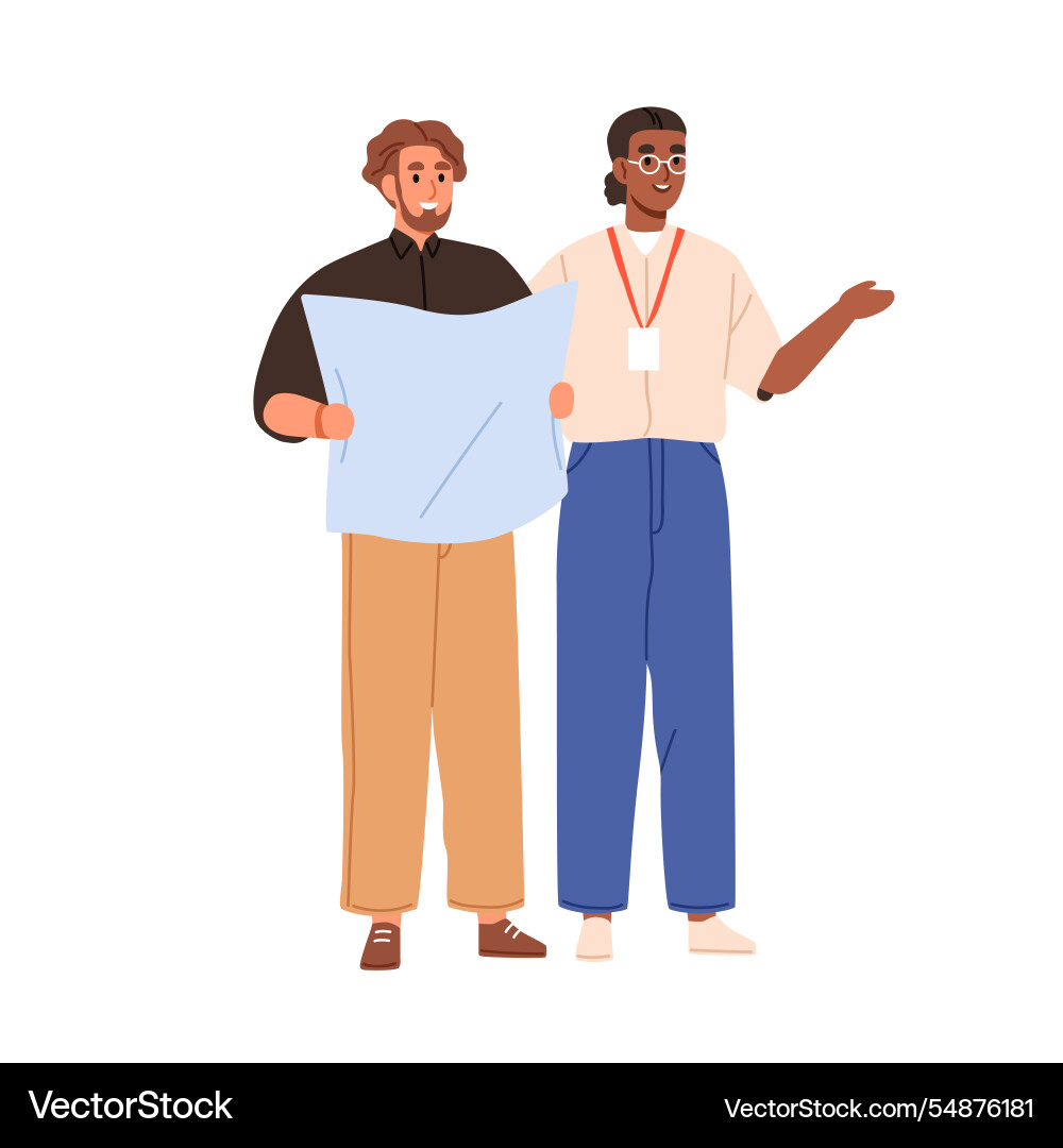 Architect and designer discussing architecture Architect and designer discussing architecture vector image