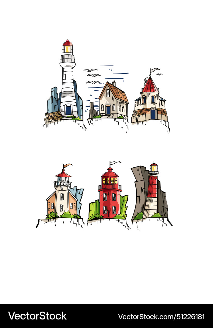 Handdrawn colorful lighthouse set Handdrawn colorful lighthouse set vector image