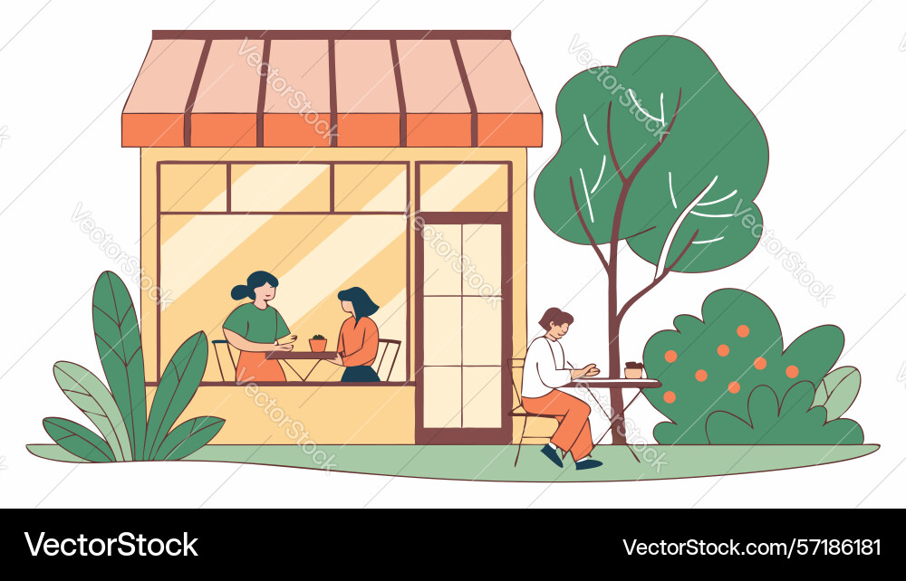 Quaint storefront with lush trees charming local Vector Image