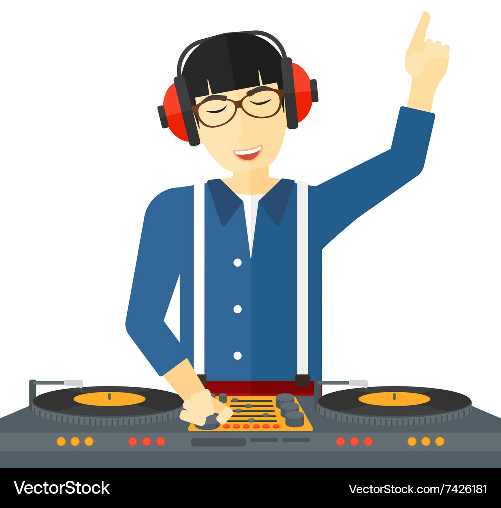 Smiling dj with console Vector Image
