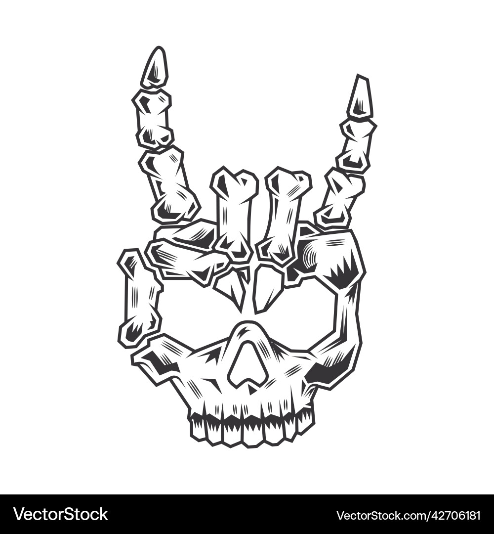 Vintage Skeleton Rock Hand Art Vector Image