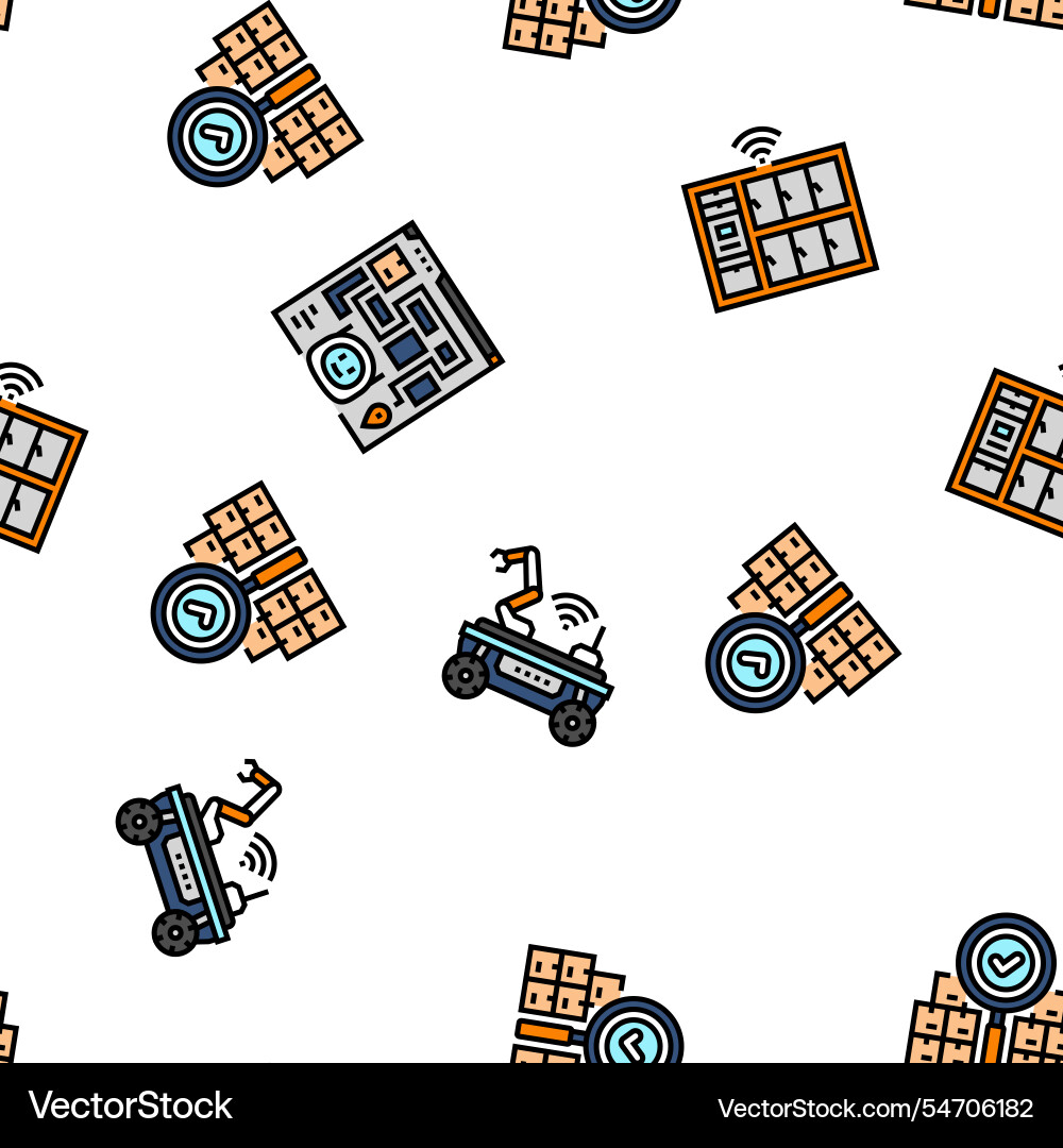 Delivery autonomous robot seamless pattern Delivery autonomous robot seamless pattern Vector Image