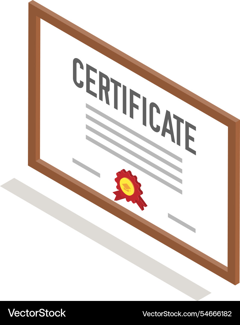 Isometric view featuring a framed certificate Vector Image