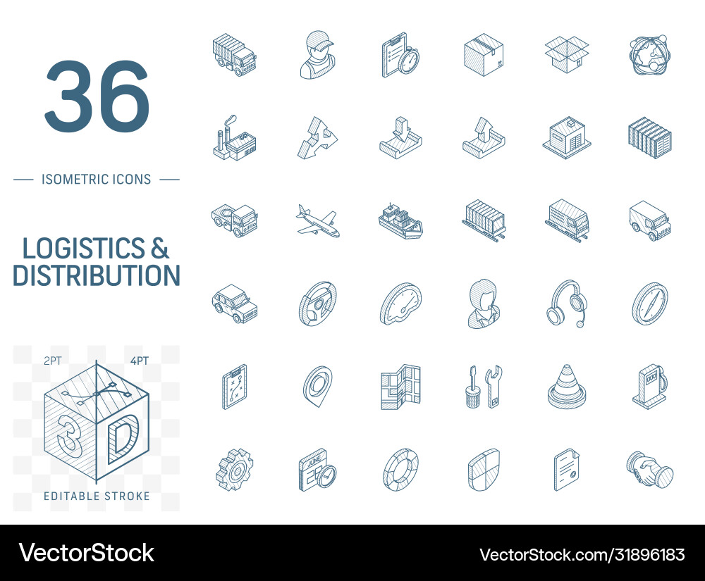 Logistic and distribution isometric line icons 3d Logistic and distribution isometric line icons 3d vector image