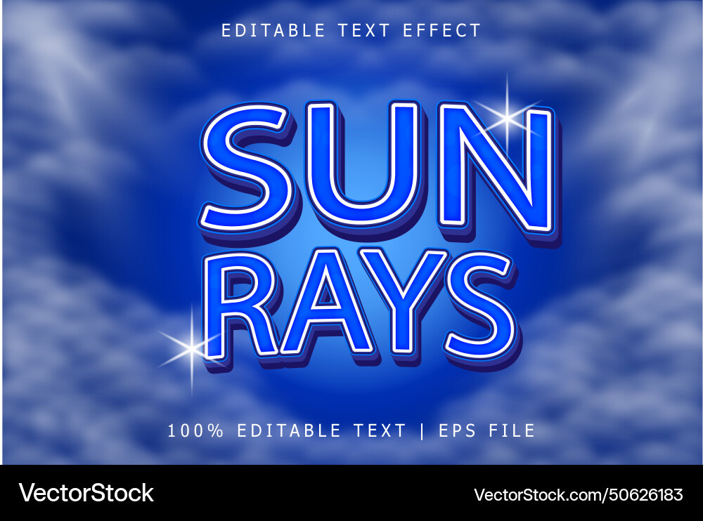 Sun rays editable text effect 3 dimension emboss Sun rays editable text effect 3 dimension emboss vector image