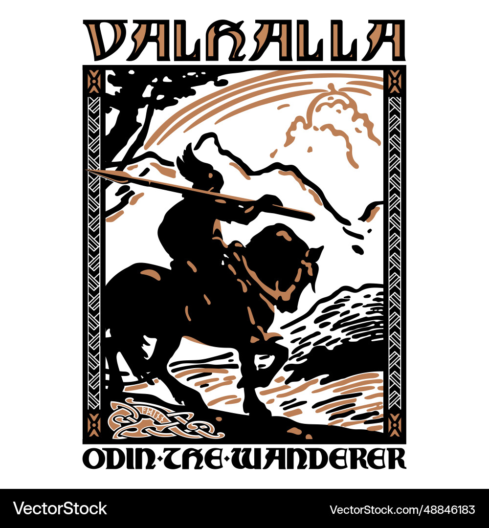 Wikingerdesign alt norse god odin auf ein Kriegspferd Wikingerdesign alt norse god odin auf ein Kriegspferd vektorbild