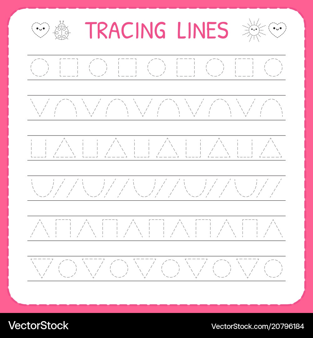 Basic writing trace line worksheet for kids Vector Image