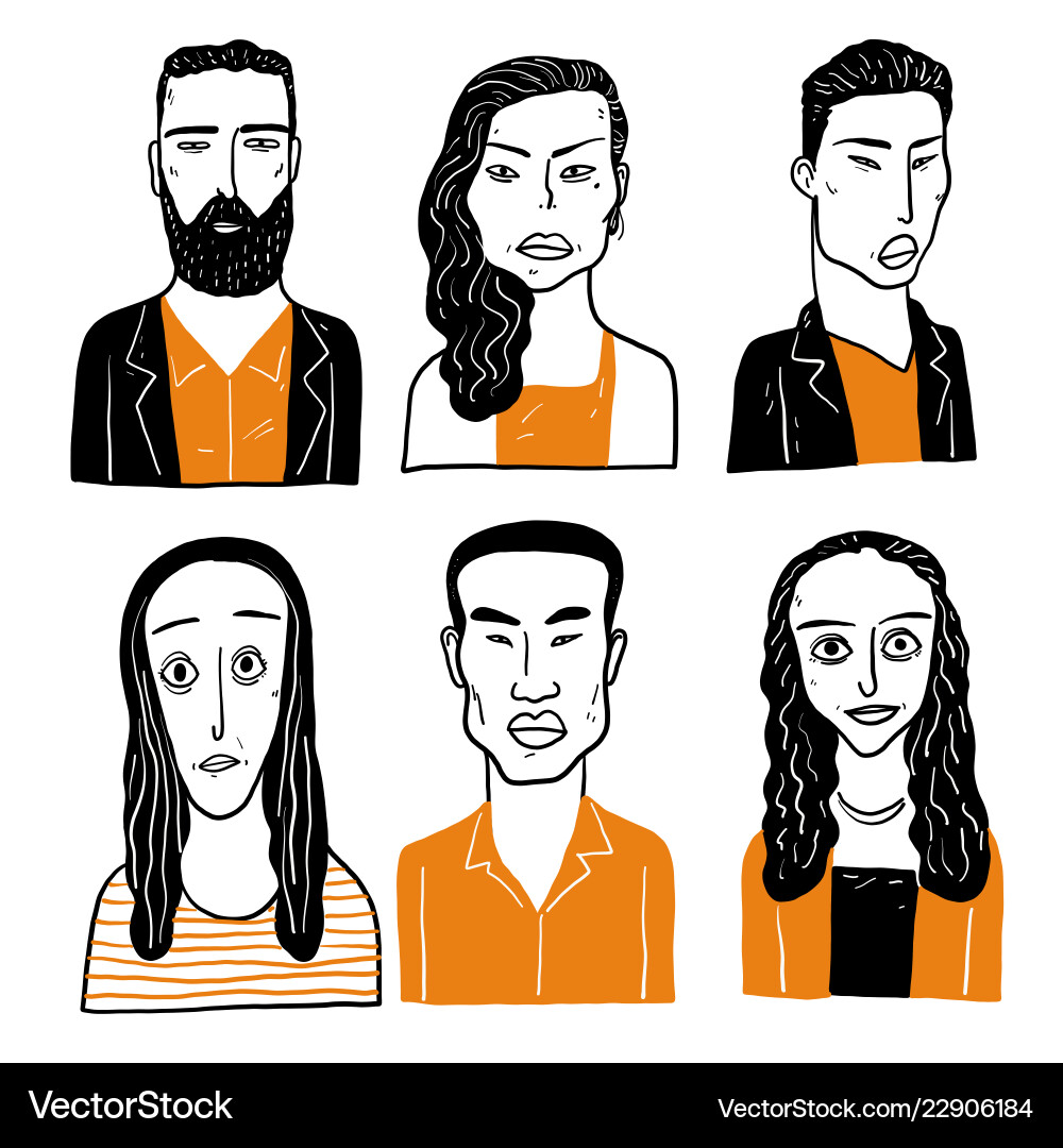 Collection of diverse hand drawn faces Collection of diverse hand drawn faces vector image