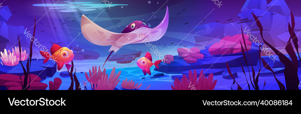 Cute stingray and tropical fishes at coral reef Cute stingray and tropical fishes at coral reef vector image