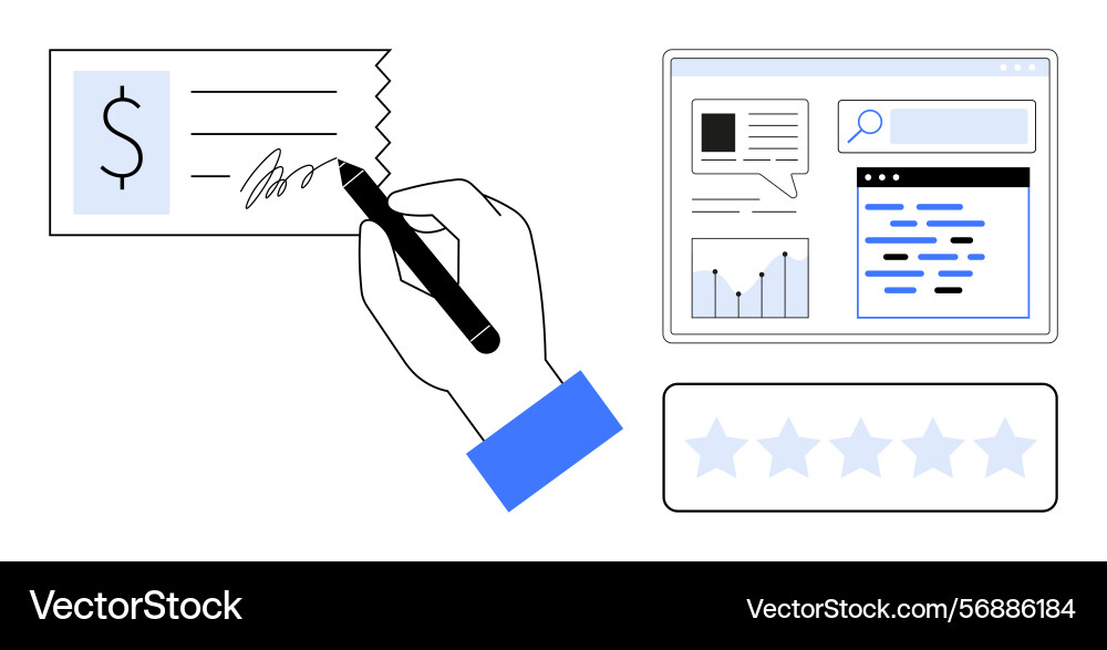 Hand signing check with financial data website Hand signing check with financial data website vector image