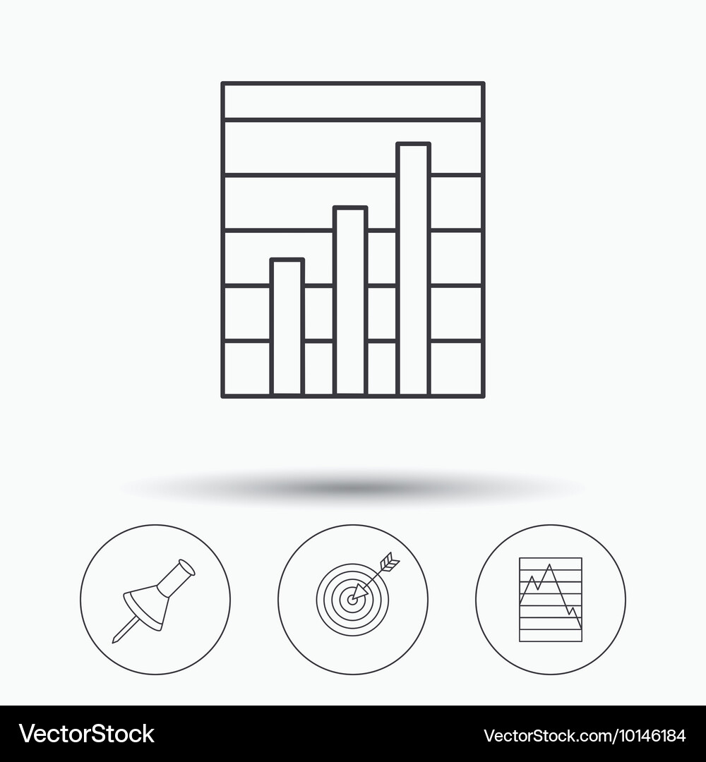 Pushpin graph charts and target icons Vector Image